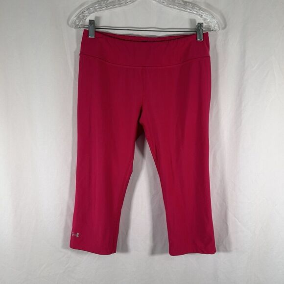 Under Armour Leggings Capri Women's Medium Pink Pull On Mid Rise Heat Gear - Picture 1 of 7